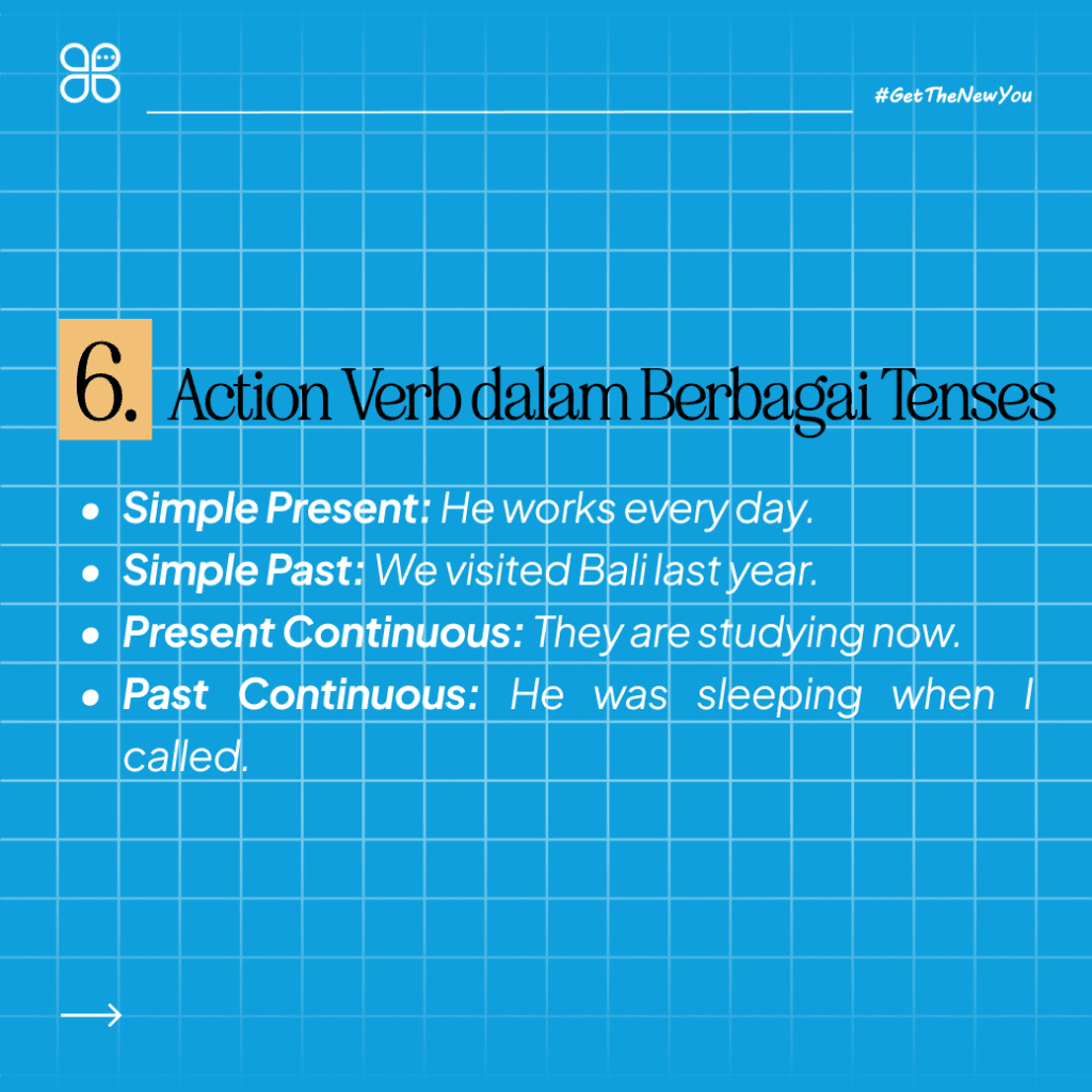Ilustrasi action verb adalah