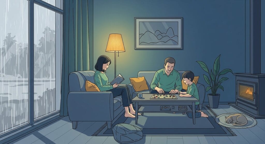 Ilustrasi Because it was raining, we stayed indoors.